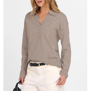 Suéter de Punto Ligero y Transpirable con Cuello en V para Mujer, Personalizable, Cuello Polo Blanco, OEM - Product Image 4