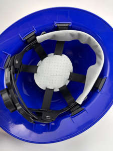 หมวกแข็งรูปตัววีสีฟ้า ABS พลาสติก HDPE แบบไม่มีช่องใส่ของ4จุดกันฝุ่นก่อสร้างความปลอดภัยส่วนบุคคลยี่ห้อ OEM - Product Image 3