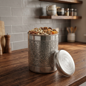 Conteneur alimentaire rond en métal 10-20L, boîte de rangement hermétique au design minimaliste pour la cuisine, lot de 2 - Product Image 6