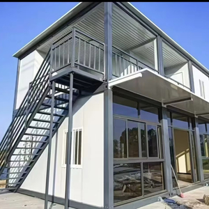 Conteneur d'urgence préfabriqué à deux étages avec garage pour deux <span class=keywords><strong>voitures</strong></span>, prêt à habiter, design moderne - Product Image 1