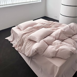 Parure de lit quatre pièces en coton et lin, couleur unie minimaliste, housse de couette respirante, taies d'oreiller et draps pour toutes les saisons - Product Image 3