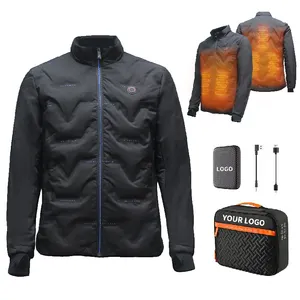 Jaket penghangat Puffer kasual pria, dengan pengisi daya USB 9 zona pemanas baterai listrik tahan air dan pengontrol suhu