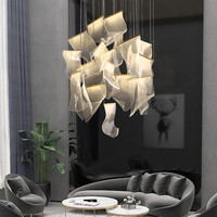 Lustre LED suspendu moderne en acier inoxydable, style minimaliste du milieu du siècle, design fil de pêche, pour salon et escalier de luxe de style nordique