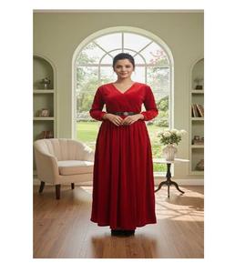 Trendy Eco-Friendly Woven Velvet Solid A-Line <b>Dress</b> Women <b>Belted</b> Waist Soft Comfortable Elegant Flowing Fit Parties <b>Weddings</b> - Product Image 5