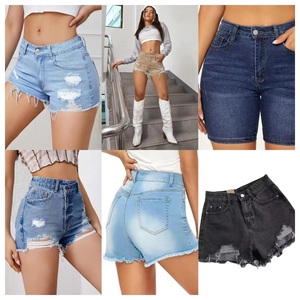 Women's High Waist Denim Shorts Distressed <b>Ripped</b> Solid Color Casual Summer <b>Jeans</b> <b>Skinny</b> Fit Blue Black <b>White</b> Button Front - Product Image 1