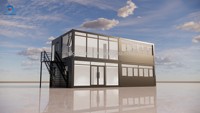Bureau préfabriqué moderne à 2 étages avec mur en verre, conteneur pour espace de travail ou hôtel, en acier