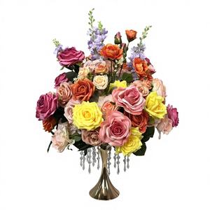 ดอกไม้ประดิษฐ์ทรงกลมผ้าไหมเทียมแบบใหม่สำหรับงานแต่งงานและตกแต่งโต๊ะกลับไปโรงเรียน ทำด้วยมือ ติดทนนาน กุหลาบสีชมพู - Product Image 1