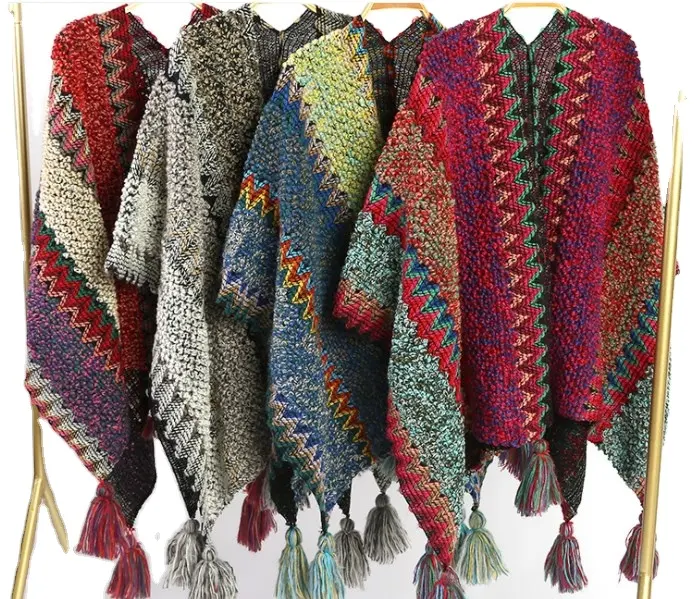 2021 여성 빈티지 tassels 프린지 네팔 보헤미안 멕시코 겨울 니트 랩 shawls 케이프
