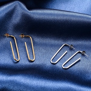 Boucles d'oreilles créoles uniques en acier inoxydable en forme de U pour femmes, lisses, style trombone, accessoires de bijoux pour piercing d'oreille - Product Image 6