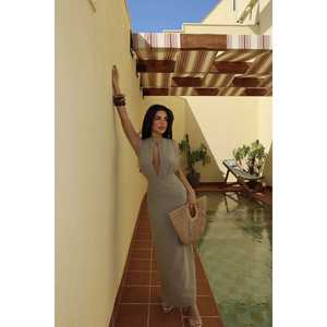 Vestido Himari Color Caqui para Mujer, Talla Grande, Elegante, con Tirantes Finos, de Viscosa, Modesto, Bonito, Formal, para Fiestas, Primavera, Día, Club - Product Image 4