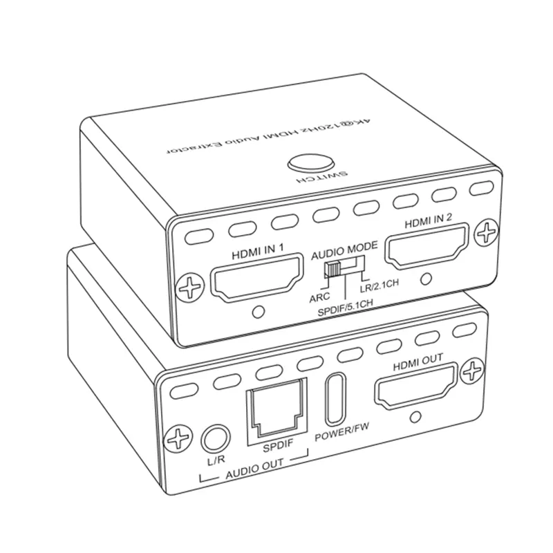 Ekstraktor audio HDMI 4K @ 120Hz 2X1, ekstraktor Audio HDMI 4K @ Hz 2X1 dengan VRR ALLM d-olby Vision d-olby Atmos SPDIF Output Audio optik HDMI2.1 ekstraktor audio