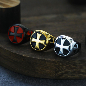 Anillo cruzado de motorista de acero inoxidable Retro de alta calidad al por mayor para hombres, anillo cristiano Punk Hip Hop con gotas - Product Image 1