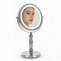 Miroir de maquillage à double face avec éclairage LED, finition chromée argentée Art Déco, commande tactile, grossissement 5X
