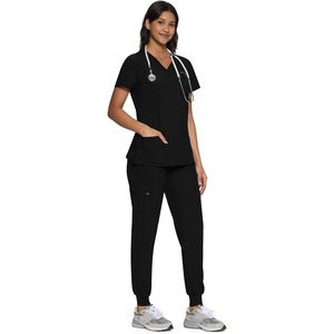 FOXA Women's Scrub Set V-Neck <b>Top</b> Cargo Pants 12 Pockets Hospital Uniforms - Product Image 2