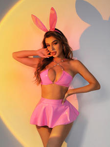 Fabricant de lingerie de luxe 3 pièces lapin ensemble fête porter Costume <span class=keywords><strong>bandeau</strong></span> Sexy polyester tissu sous-vêtements tongs soutiens-<span class=keywords><strong>gorge</strong></span> - Product Image 3