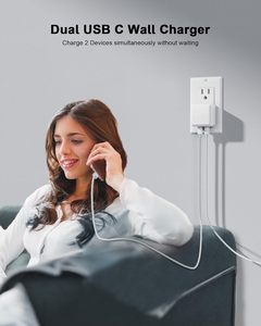 35W Dual <b>USB</b> <b>C</b> Port Compact Power <b>Adapter</b> 2 <b>Type</b> <b>C</b> Ports White Foldable Universal Charger For iPhone MacBook iPad AirPods - Product Image 3