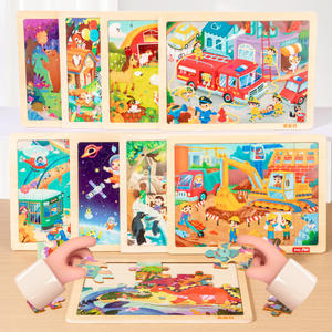 <span class=keywords><strong>Puzzle</strong></span> en bois éducatif pour enfants, ensemble complet, dessins animés, 51 à 100 pièces, pour les 5-7 ans, animaux de la forêt et transports agricoles - Product Image 2