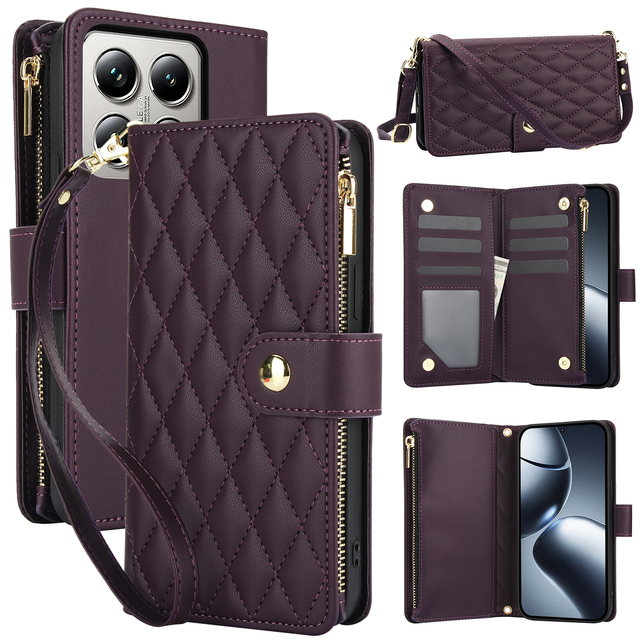 For Xiaomi 14T Pro Case Shockproof Flexible Anti-Slip Zipper Flip PU Leather Wallet Pouch with Card Slot Anti-Shock Phone Cover