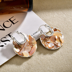 <b>Huggie</b> Earrings Shell Inlay Gold <b>Silver</b> Tone Women's Party Jewelry Fashion <b>Hoop</b> Earrings - Product Image 3