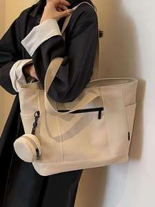 Customizable <b>large</b> capacity cotton canvas handbag, fashionable and reusable shoulder <b>bag</b>, zipper pocket, shopping <b>bag</b> - Product Image 2