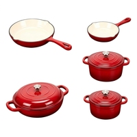 Set Peralatan Masak Besi Cor Berlapis Enamel 5 Buah, Set Panci dan Wajan dengan Tutup, Oven Safe hingga 500 ° Semua Jenis Kompor
