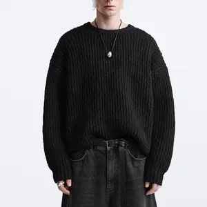 Custom LOGO Men Sweaters Crew Neck Pullover Loose Knitwear Long Sleeve Knit Top Winter Plain Sweater For Men