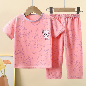 Nuovo estivo <span class=keywords><strong>pigiama</strong></span> da ragazzo in puro <span class=keywords><strong>cotone</strong></span> per bambini a maniche corte per bambine vestiti con aria condizionata abbigliamento per bambini - Product Image 3