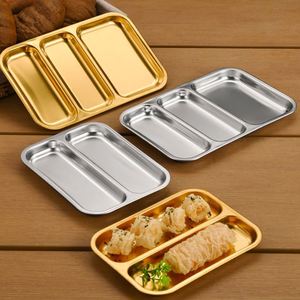 Rectangle 2/3 Compartments <b>Dinner</b> Plate Stainless Steel Barbecue Divided Plate Western Food <b>Tray</b> French Fries Plate - Product Image 3