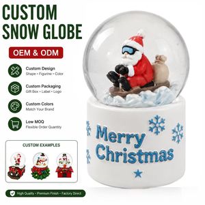 Globo de Nieve Personalizado con Santa Claus en Moto de Nieve y Base Blanca con la Leyenda 'Feliz Navidad' para Decoración Navideña de Escritorio - Product Image 1