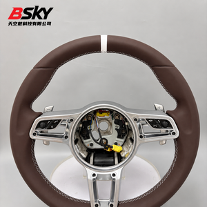 Volant en cuir rouge <span class=keywords><strong>bordeaux</strong></span> personnalisé pour Porsche Panamera Macan Cayenne 718 911 918 958 970 971 992 Installation directe - Product Image 5