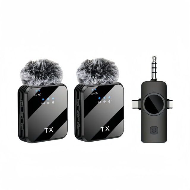 Professional 3 in 1 Wireless Lavalier Microphone Mobile Phone Vlog Video Recording Interview Noise Canceling Lapel Microphone