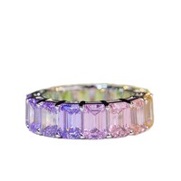 Bague empilable en argent S925 pour femme, zircone cubique 5A taille émeraude, couleur arc-en-ciel, vente en gros transfrontalière