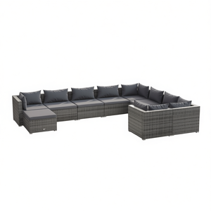 Ensemble de salon de jardin en rotin PE gris modulaire, mobilier d'extérieur, 10+ places, design contemporain - Product Image 1