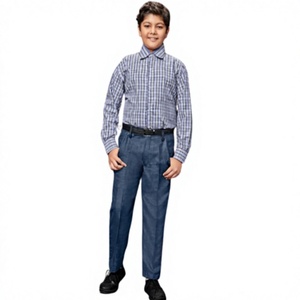 Boys Primary School Uniform Set Cotton Oxford Shirt with <b>Red</b> Pants and <b>Belt</b> Needle Detection - Product Image 4