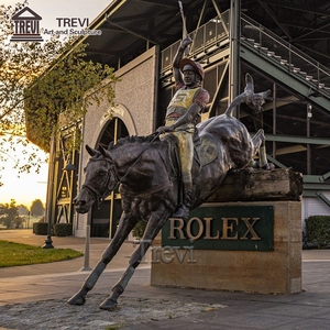 Estatua de Bronce de Caballo y Niño, Decoración de Jardín de Metal, Escultura Fundida de Jugador de Polo a Caballo - Product Image 4