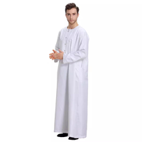 Thobe musulman pour homme à col rond sans col, robe de prière islamique en polyester, vêtement musulman adapté au Mawlid et aux activités de culte