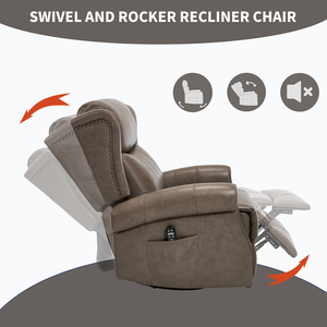 Sillón Reclinable Manual con Masaje Térmico, Función de Balanceo y Giro, en Cuero Genuino, Resistente y Suave, para Sala de Estar o Villa - Product Image 3