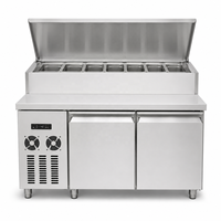 Table de travail pour bar à salades avec couvercle isolant pour une utilisation professionnelle en cuisine commerciale et pour une production de pizzas à haut volume