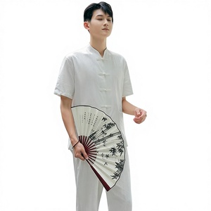 Vêtements <span class=keywords><strong>traditionnels</strong></span> <span class=keywords><strong>chinois</strong></span> Tang pour hommes et femmes, tenue de méditation Zen, coupe ample, manches courtes, uniforme de travail pour thérapeute en massage - Product Image 1