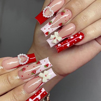 Arte de uñas 24 unids/caja Abs Color rojo ataúd francés diseños uñas de dedo uñas artificiales acrílico Prensa en uñas de alta calidad