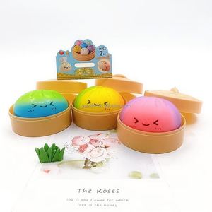 In-stock Rainbow Promotional Toy Cute Glitter Dumpling Buns Squishy Stress Ball Smile Face Steamed Bun <b>Fidget</b> Toy with Steamer - Product Image 3