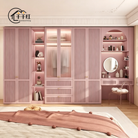 Grande armoire-penderie en bois massif de style français rose avec coiffeuse pour chambre de fille, mobilier de maison