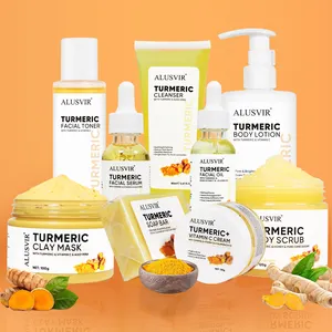 Oem 9pcs Tumeric Set Anti Acne Dark Spot Remover Face Toner Serum Skin Care Set Private Label Whitening Turmeric Skincare Set