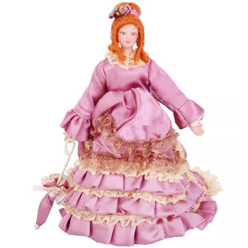 Прямая поставка с завода, миниатюрный кукольный домик, Прекрасный фарфор из смолы, оптовая продажа, Розовая кукла для девочек в викторианском стиле, фиолетовая женская кукла