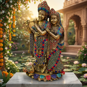 Figurine Krishna Radha en laiton plaqué or, objet religieux, sculpture d'art, décoration d'intérieur, objet de collection - Product Image 2