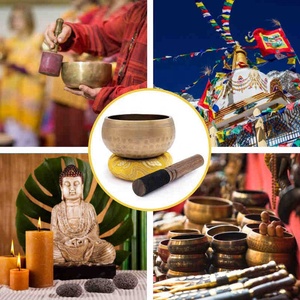 Cuenco Tibetano Nepalí para Meditación, Decoración Budista para el Hogar, Gong Zen, Cuencos de Yoga con Palo de Madera, Sagrado Dharma, Monjes <span class=keywords><strong>Lama</strong></span> - Product Image 3