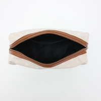 Sac cosmétique multifonction en PU, motif vintage, trousse de toilette imperméable avec bordure marron, sac de rangement de maquillage portable pour les voyages
