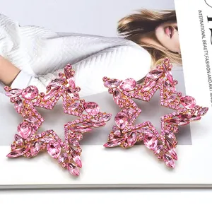 Kaimei Fashion Jewelry High Quality Star Shaped Earrings Trendy Rhinestone Big Five Star Crystal Earrings For Women Jewelry