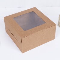 Boîte à pâtisserie carrée en papier kraft brun naturel en gros avec fenêtre transparente, imprimée offset, pour gâteaux d'anniversaire à emporter