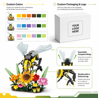 Ensemble de blocs de construction mécaniques personnalisés OEM DIY Abeille Tournesol Jardin, ailes transparentes extensibles, jouets éducatifs pour enfants N°66107